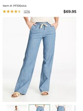 L.L. Bean Lakewashed favorite fit Pull On Chino Blue Chambray denim pants Sz 12